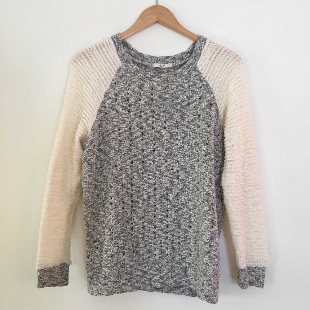 Le Lis Grey and Cream Baseball-Style Sweater